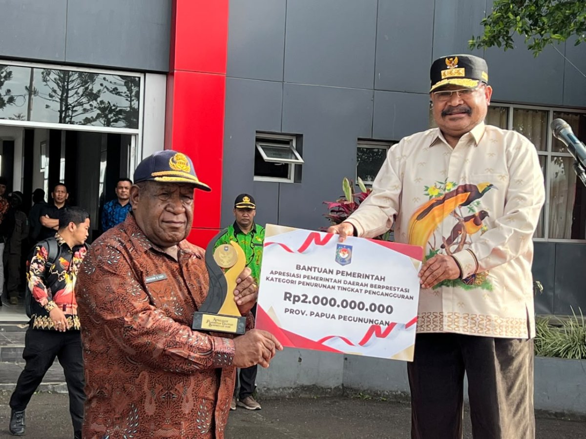 Papua Pegunungan Raih Penghargaan Kemendagri, Prestasi Penurunan  Pengangguran